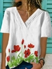 White Casual V Neck Linen T-Shirts - Noracora
