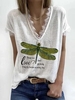White Casual V Neck T-Shirts - Noracora