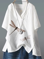 White Cotton-Blend Casual Printed T-Shirts - Noracora