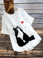 White Cotton-Blend Casual T-Shirts - Noracora