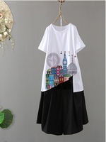 White Cotton-Blend Casual T-Shirts - Noracora