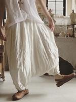 White Cotton-Blend Linen & Cotton Bottoms