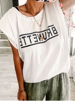 White Cotton-Blend Printed Simple T-Shirts - Noracora