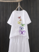 White Cotton-Blend Short Sleeve T-Shirts - Noracora