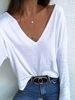 White Cotton-Blend V Neck Casual T-Shirts
