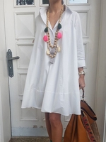 White Cotton-Blend V Neck Solid Casual Causal Dresses