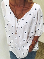 White Cotton Long Sleeve V Neck Blouses&shirts - Noracora