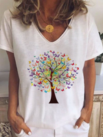 White Cotton V Neck Short Sleeve T-Shirts - Noracora