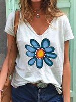 White Floral Casual T-Shirts - Noracora