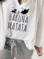 White Floral-Print Long Sleeve Letter Causal Tops - Noracora