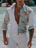 White Floral Shirt Collar Boho Printed Men-Shirts - Noracora
