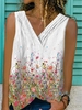 White Floral Sleeveless Cotton-Blend Floral-Print Tanks & Camis - Noracora