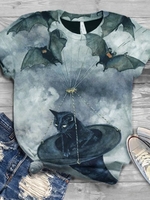 White-Gray Animal Cotton Crew Neck Short Sleeve T-Shirts - Noracora