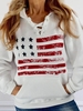 White Hoodie Star Long Sleeve Causal Tops - Noracora