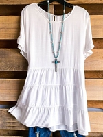 White O-Neck Casual Chiffon T-Shirts - Noracora