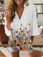 White Patchwork Half Sleeve Blouse & Shirts - Noracora