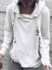 White Plain Cotton Hoodie Casual Casual Tops