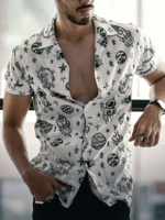White Printed Casual Cotton-Blend Men-Shirts - Noracora
