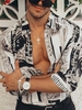 White Printed Shirt Collar Casual Men-Shirts - Noracora
