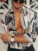 White Printed Shirt Collar Casual Men-Shirts - Noracora