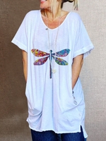 White Printed Short Sleeve Animal T-Shirts - Noracora