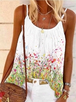 White Printed Sleeveless Floral Tanks & Camis - Noracora