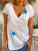 White Printed Star Holiday Cotton T-Shirts - Noracora