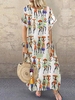 White Round Neck Casual Swing Patchwork Cotton-Blend Maxi Dresses