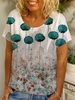 White Round Neck Printed Short Sleeve T-Shirts - Noracora