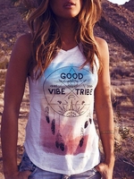 White Shift Sleeveless Printed Casual Tanks & Camis - Noracora