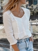 White Shift Sweetheart Long Sleeve Causal Tops - Noracora
