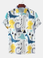 White Shirt Collar Beach Asymmetric Cartoon Men-Shirts - Noracora