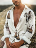 White Shirt Collar Casual Animal Cotton-Blend Men-Shirts - Noracora