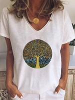 White Short Sleeve Casual V Neck T-Shirts - Noracora