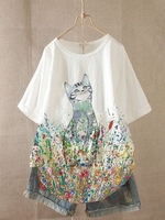 White Short Sleeve Cotton-Blend T-Shirts - Noracora