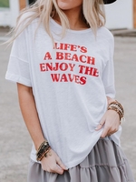 White Short Sleeve Knitted Crew Neck T-Shirts - Noracora