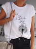 White Short Sleeve Plants Crew Neck Cotton T-Shirts - Noracora