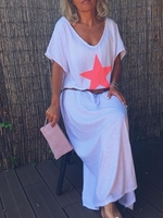 White Short Sleeve V Neck Cotton Printed Causal Dresses