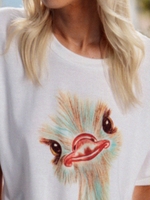 White Simple Cotton-Blend Printed T-Shirts - Noracora