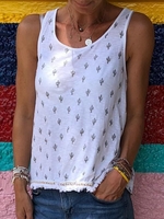 White Sleeveless Cotton-Blend Plants Tanks & Camis - Noracora