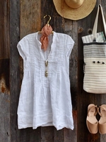 White Sleeveless Cotton-Blend V Neck Blouse & Shirts - Noracora