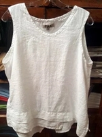 White Sleeveless Cotton-Blend V Neck T-Shirts