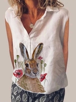 White Sleeveless Shirt Collar Animal Tc Tanks & Camis - Noracora