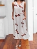 White Sleeveless V Neck Cotton Floral Causal Dresses