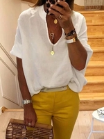 White Solid Cotton Long Sleeve Causal Tops