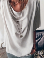 White Solid Linen Short Sleeve T-Shirts - Noracora