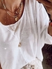 White Solid Round Neck Long Sleeve Cotton Causal Tops - Noracora