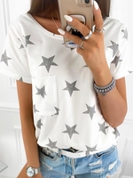 White Star Short Sleeve Pockets T-Shirts - Noracora