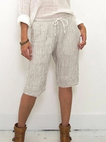 White Striped Casual Cotton Linen & Cotton Bottoms