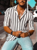 White Striped Shirt Collar Casual Men-Shirts - Noracora